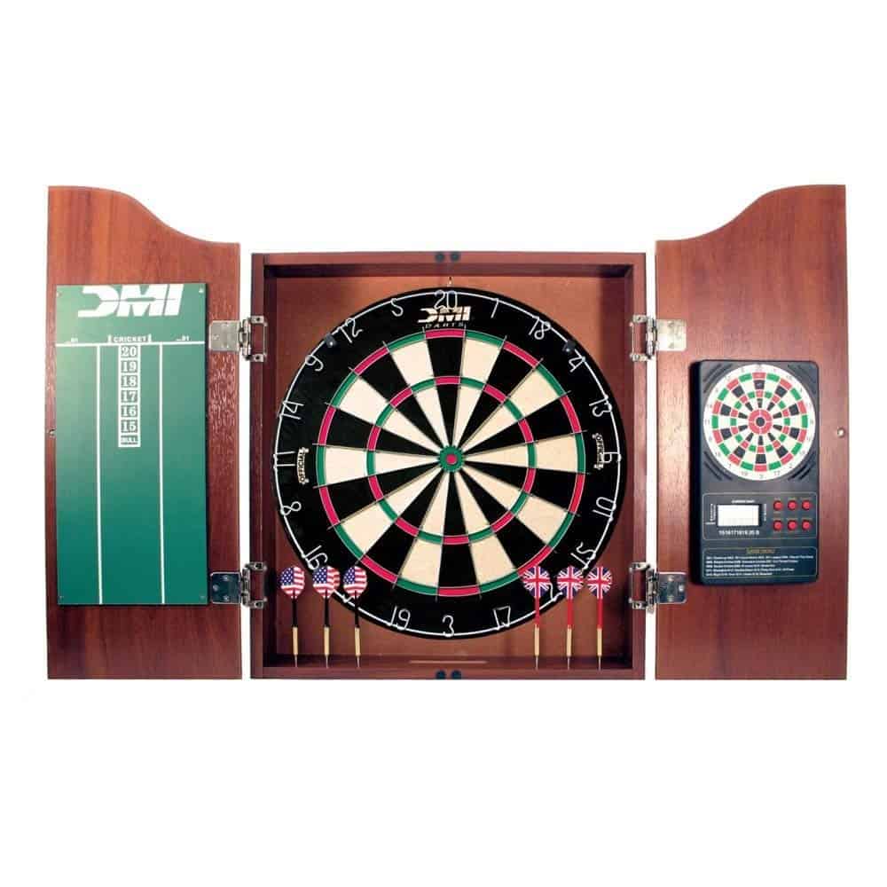 DMI Sports Deluxe Bristle Dartboard Cabinet Set with Electronic Scorer