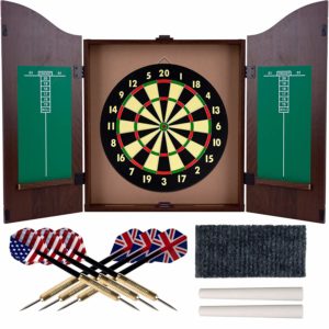 TG Trademark Gameroom Dartboard Cabinet Set with Realistic Walnut Finish
