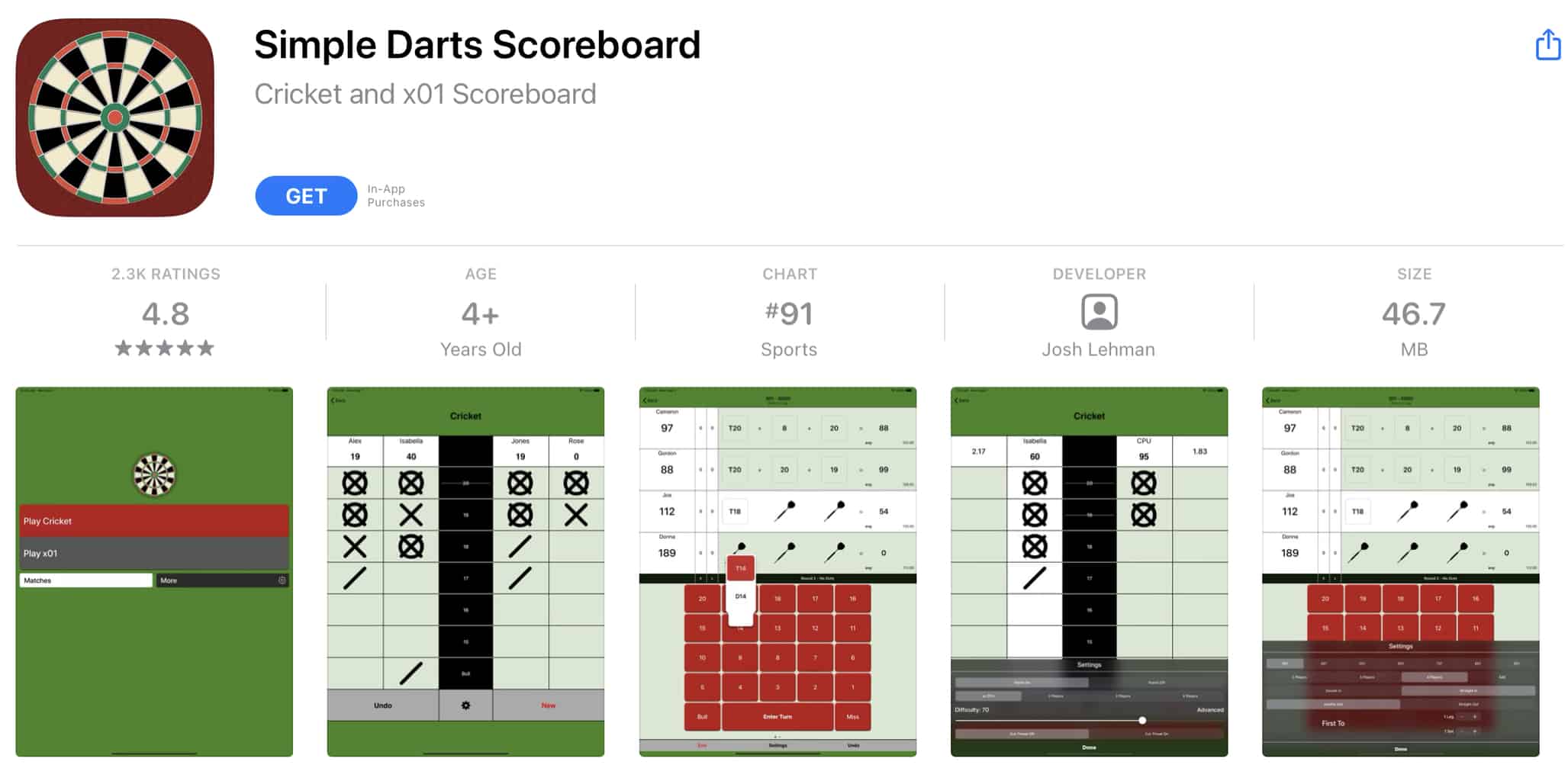 simple darts scoreboard